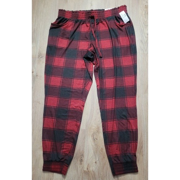 NWT Maurices Soft Jogger Pants Red Black Buffalo Plaid pull on Plus Size 0x - Picture 1 of 8